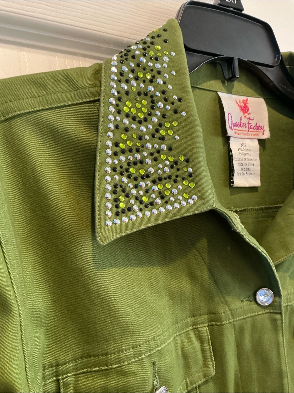 Quaker Factory Kiwi Green Crystal Embellished Festival Dolly Cowgirl Jacket XS - Picture 5 of 11